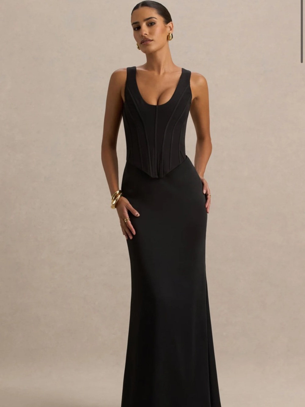 Club L London Black Corset Maxi Dress